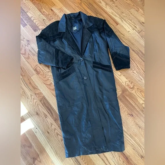 Vintage Greg Bell Black Genuine Leather Trench Coat Jacket S - Picture 2 of 10